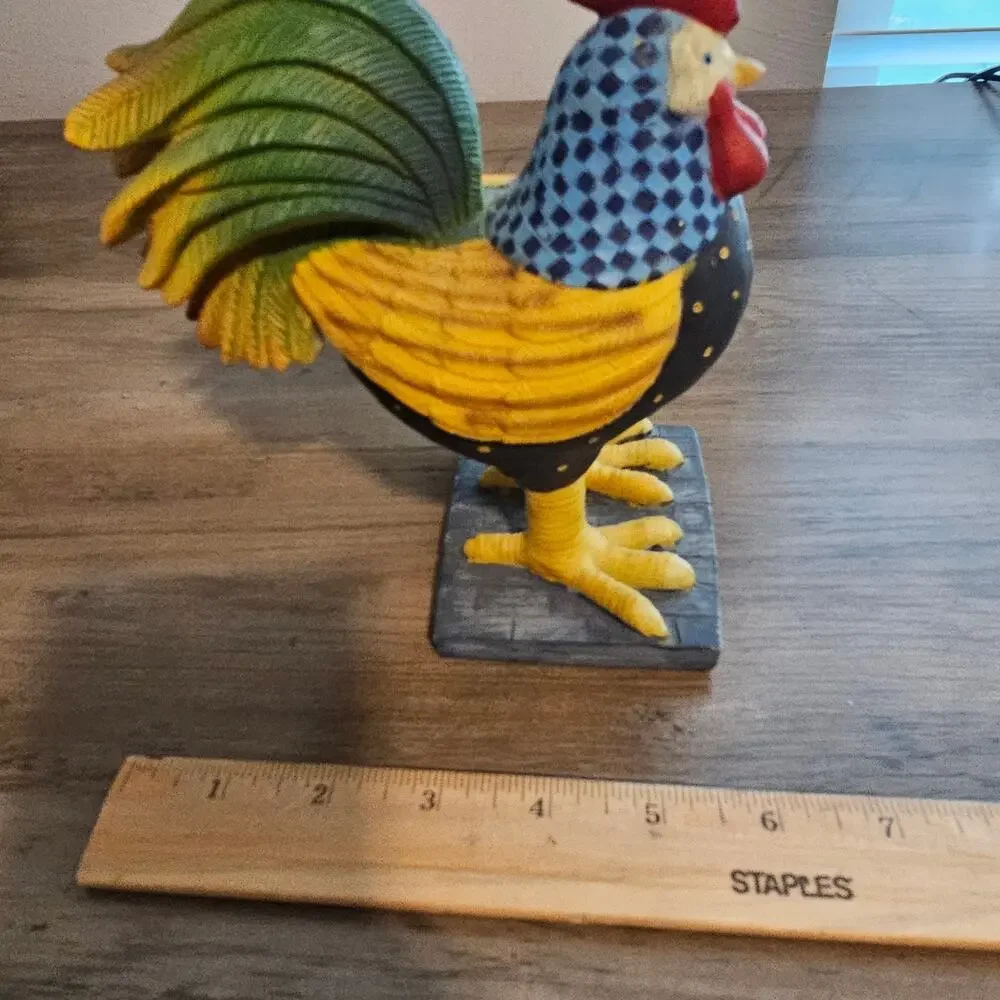 Vintage Dolgencorp Resin Rooster Statue Folk Art Patchwork Cottagecore Farmhouse